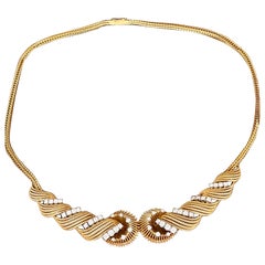 Vintage 1950s 18 K Yellow Gold Twist Wire Diamond Necklace Bucherer Svizzera