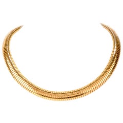 Vintage 1950s 18 Karat Yellow Gold Flexible Snake Collar Necklace