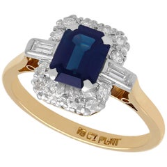 Vintage 1950s 1.85 Carat Sapphire and Diamond Yellow Gold Cocktail Ring