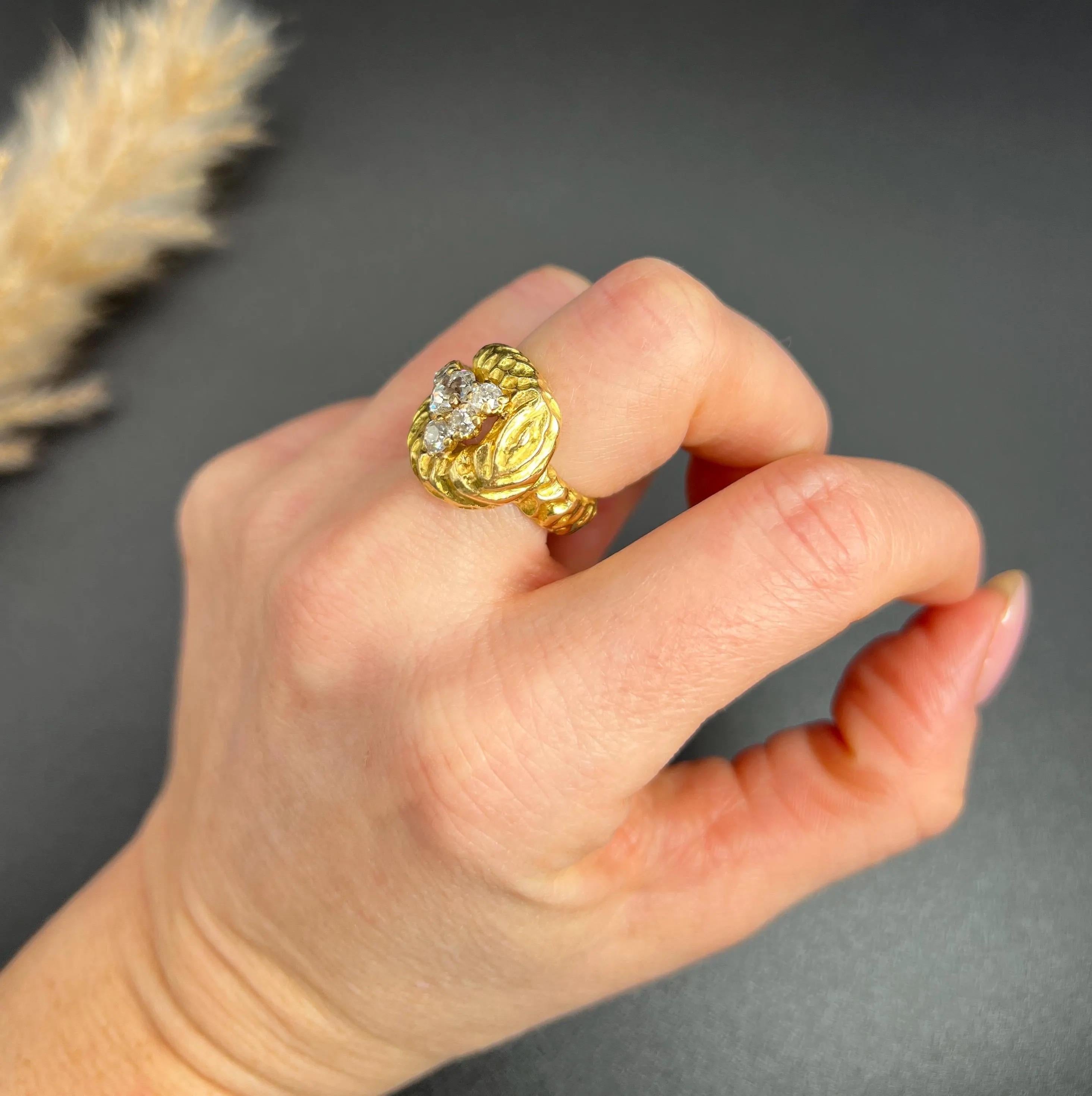 Vintage 1950s 18ct Yellow Gold French Hallmarked, Diamond Buckle Ring For Sale 4