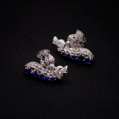 Vintage 1950s 18K Gold 1.34tgw Sapphire and Diamond Thistle Earrings