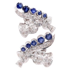 Orecchini a cardo in oro 18 carati vintage del 1950 con zaffiro e diamante da 1,34tgw