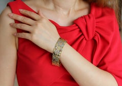 Vintage Italian 1950s Solid 62g Heavy 18K Tri-Colour Gold Mesh Bracelet