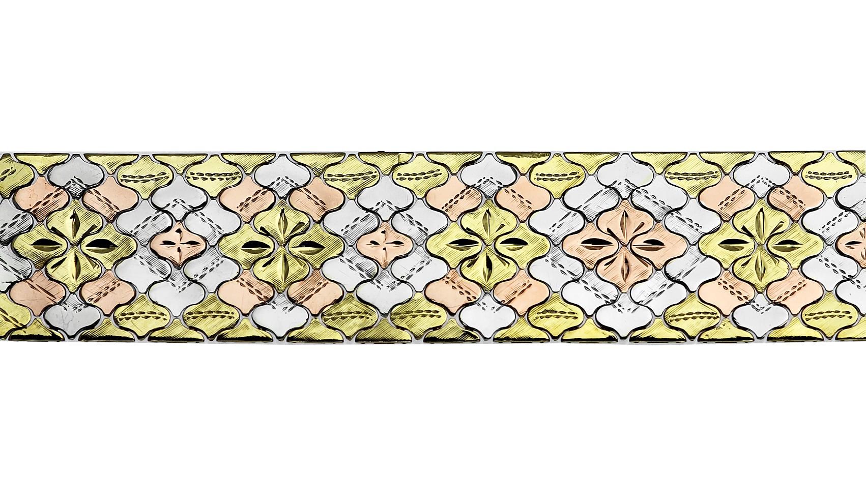 Retro Vintage 1950's 18K Three Colour - Yellow, White & Rose Gold - Bracelet For Sale