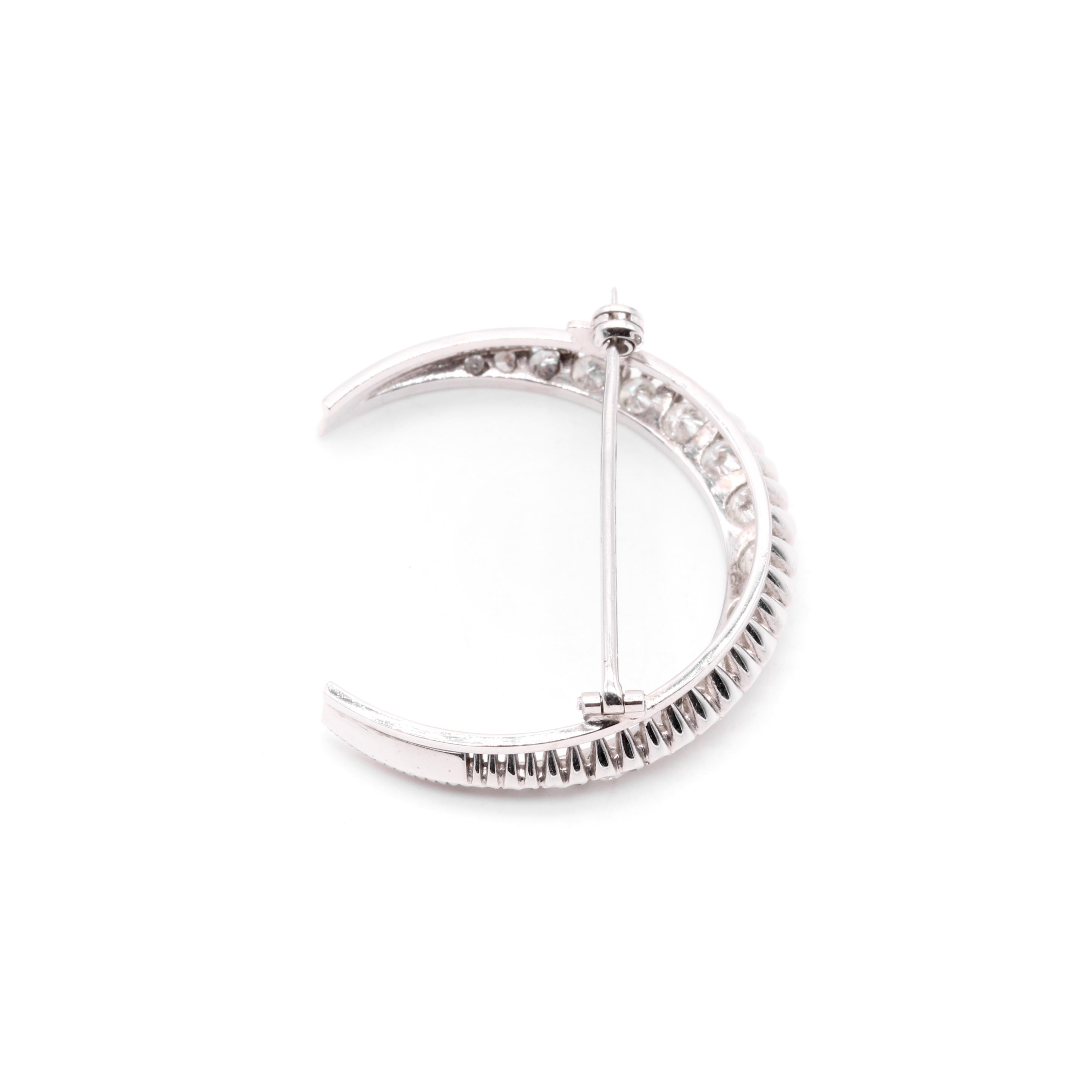 Vintage 1950s 18K White Gold 1ctw Diamond Crescent Brooch 5