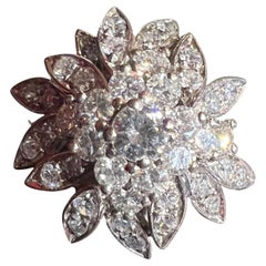 Important 1950s Floral Ring in 18K White Gold with Approx. 2 Carats of Diamonds