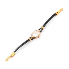 Vintage 1950s 18K Yellow Gold Cortebert Swiss Watch with Black Leather Strap
