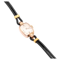 Retro 1950s 18K Yellow Gold Cortebert Swiss Watch with Black Leather Strap