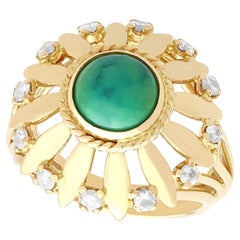 Vintage 1950s 18k Yellow Gold Turquoise and Diamond Cocktail Ring