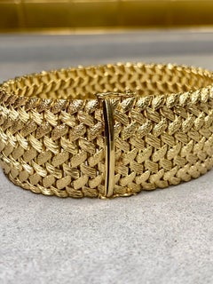 Vintage 1950’s 18K Yellow Gold Wide Basketweave Wide Wrap Bracelet 7.50”