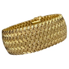 Vintage 1950’s 18K Yellow Gold Wide Basketweave Wide Wrap Bracelet 7.50”