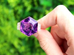 Vintage 1950s 19.84ct Amethyst and 0.24ct Diamond, 9k Yellow Gold Cocktail Ring