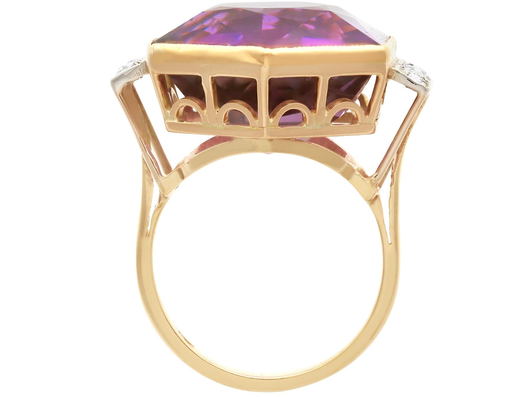Women's or Men's Vintage 1950s 19.84ct Amethyst and 0.24ct Diamond, 9k Yellow Gold Dress Ring For Sale