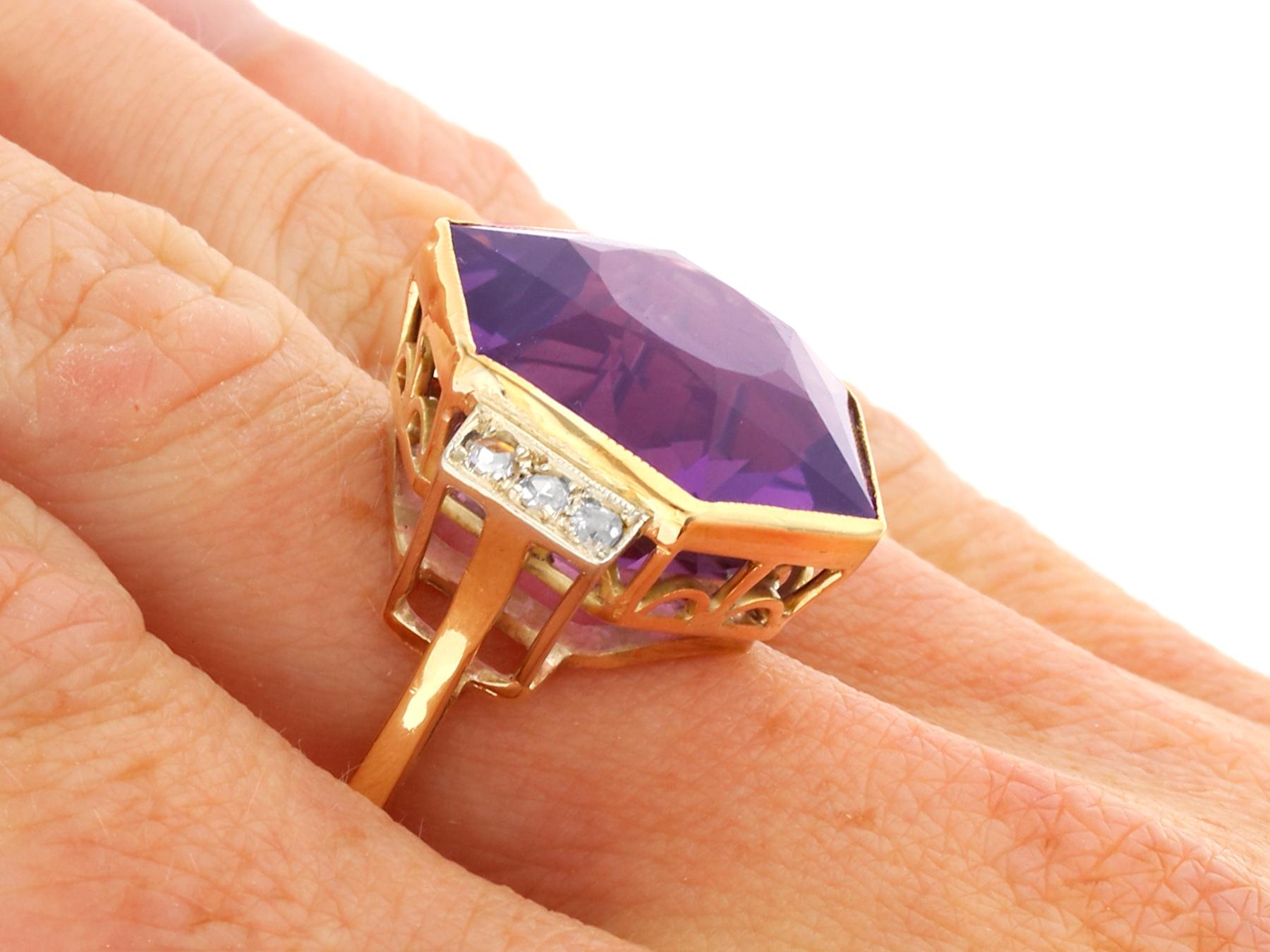 Vintage 1950s 19.84ct Amethyst and 0.24ct Diamond, 9k Yellow Gold Dress Ring For Sale 4