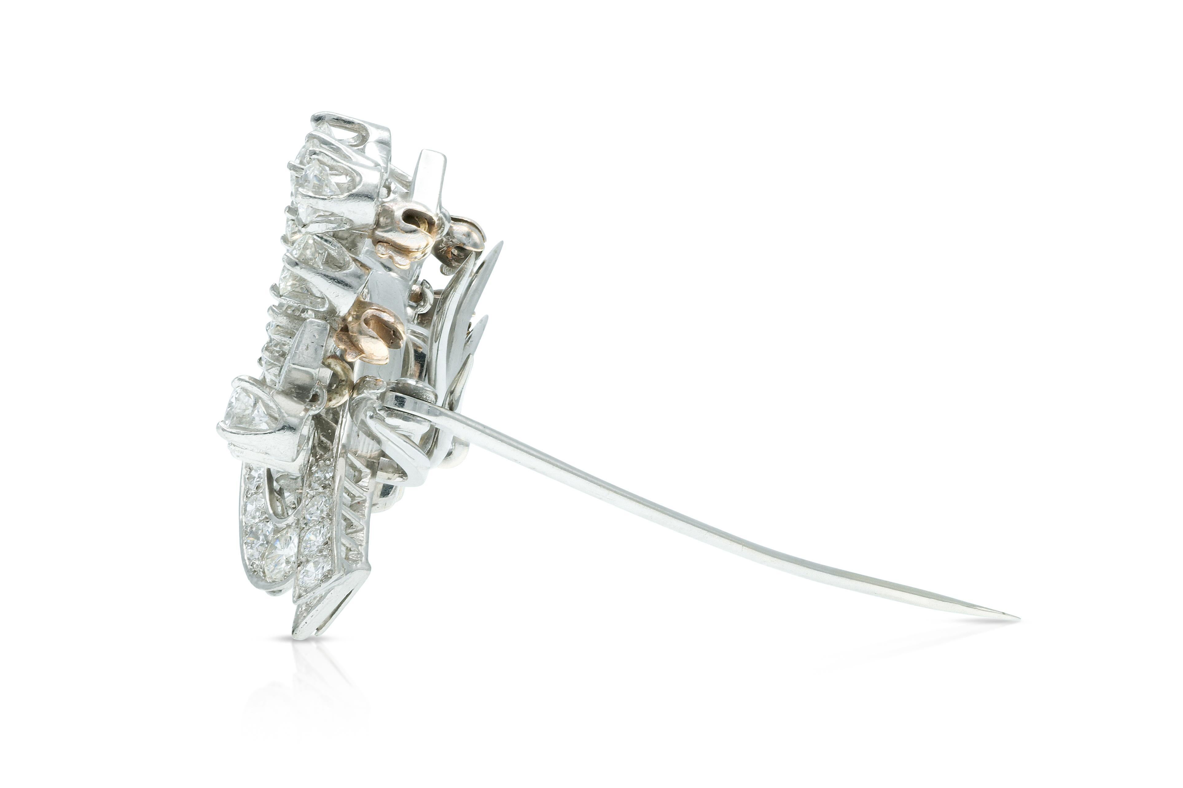 Broche con doble clip de diamantes vintage de los años 50 de 20,00 quilates Corte mixto en venta