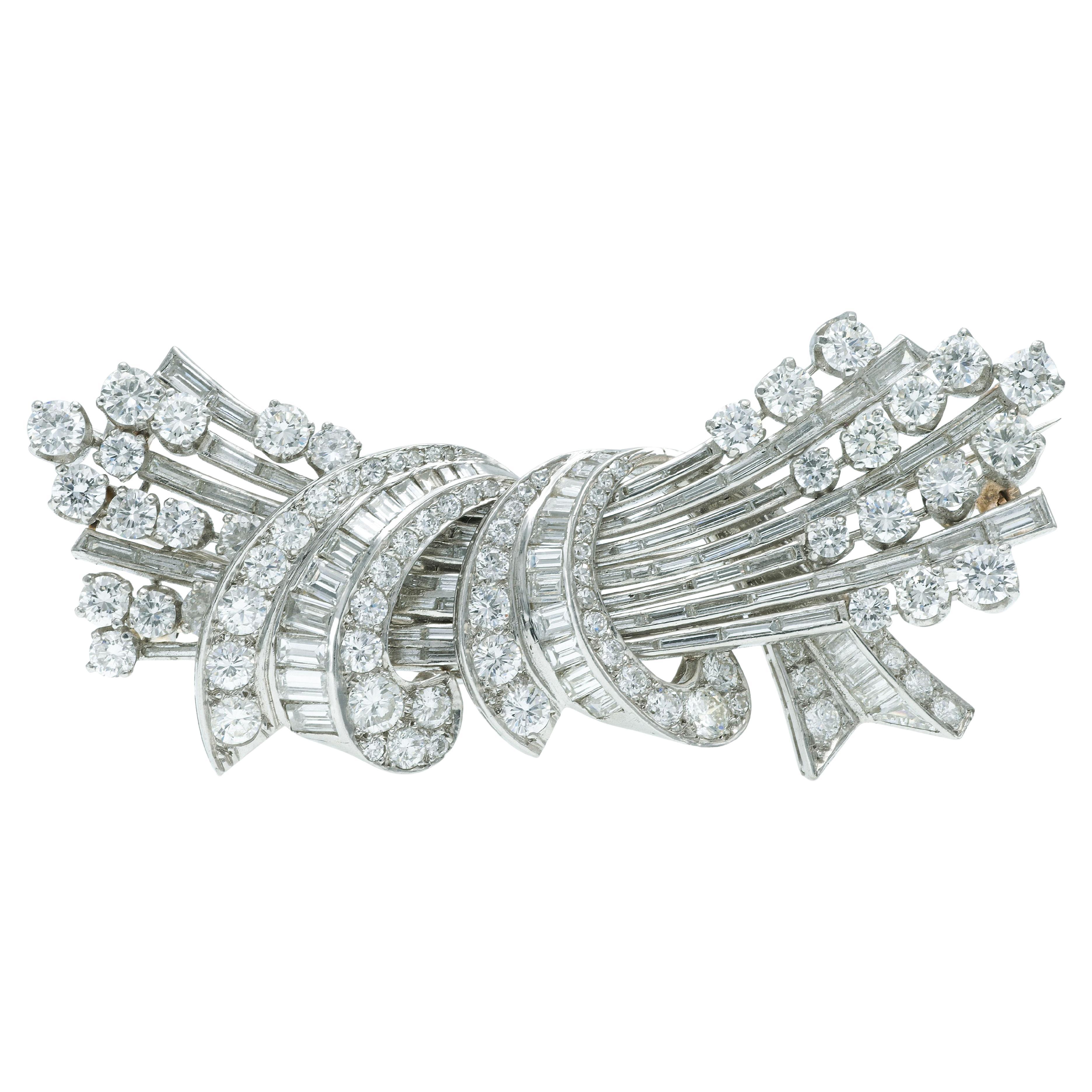 Vintage 1950s 20.00 Carat Diamond Double Clip Brooch
