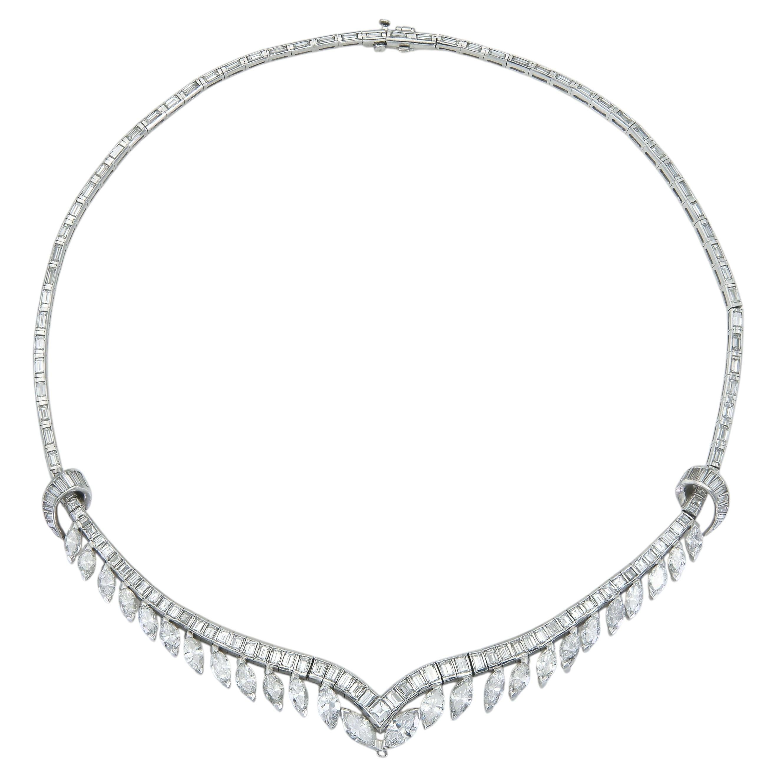 Vintage 1950s 20.00 Carat Multi-Cut Diamond Necklace For Sale