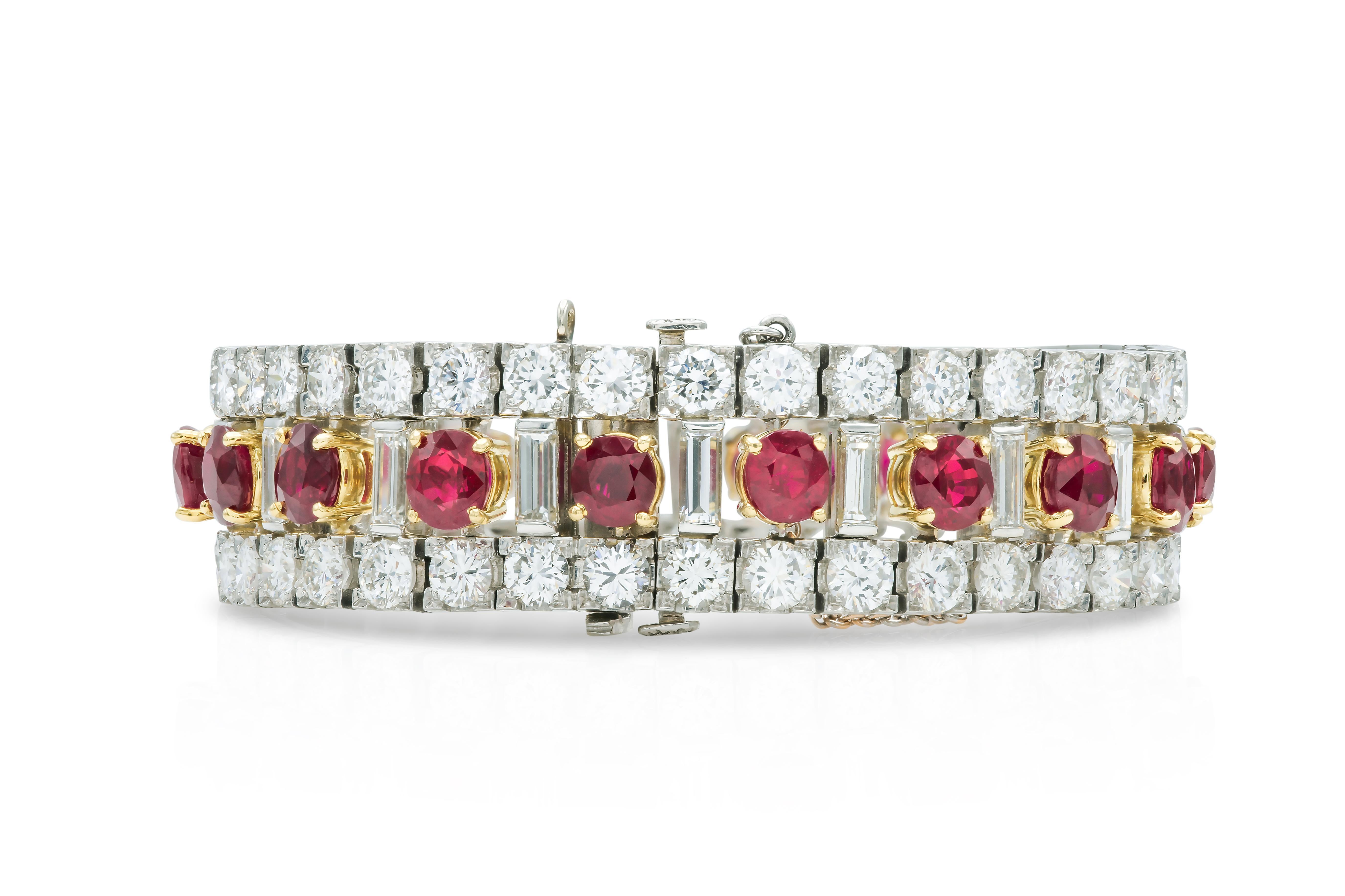 Vintage 1950er Jahre Armband mit 20,00 Karat Rubinen im Ovalschliff und 23,20 Karat Diamanten im Zustand „Gut“ im Angebot in New York, NY