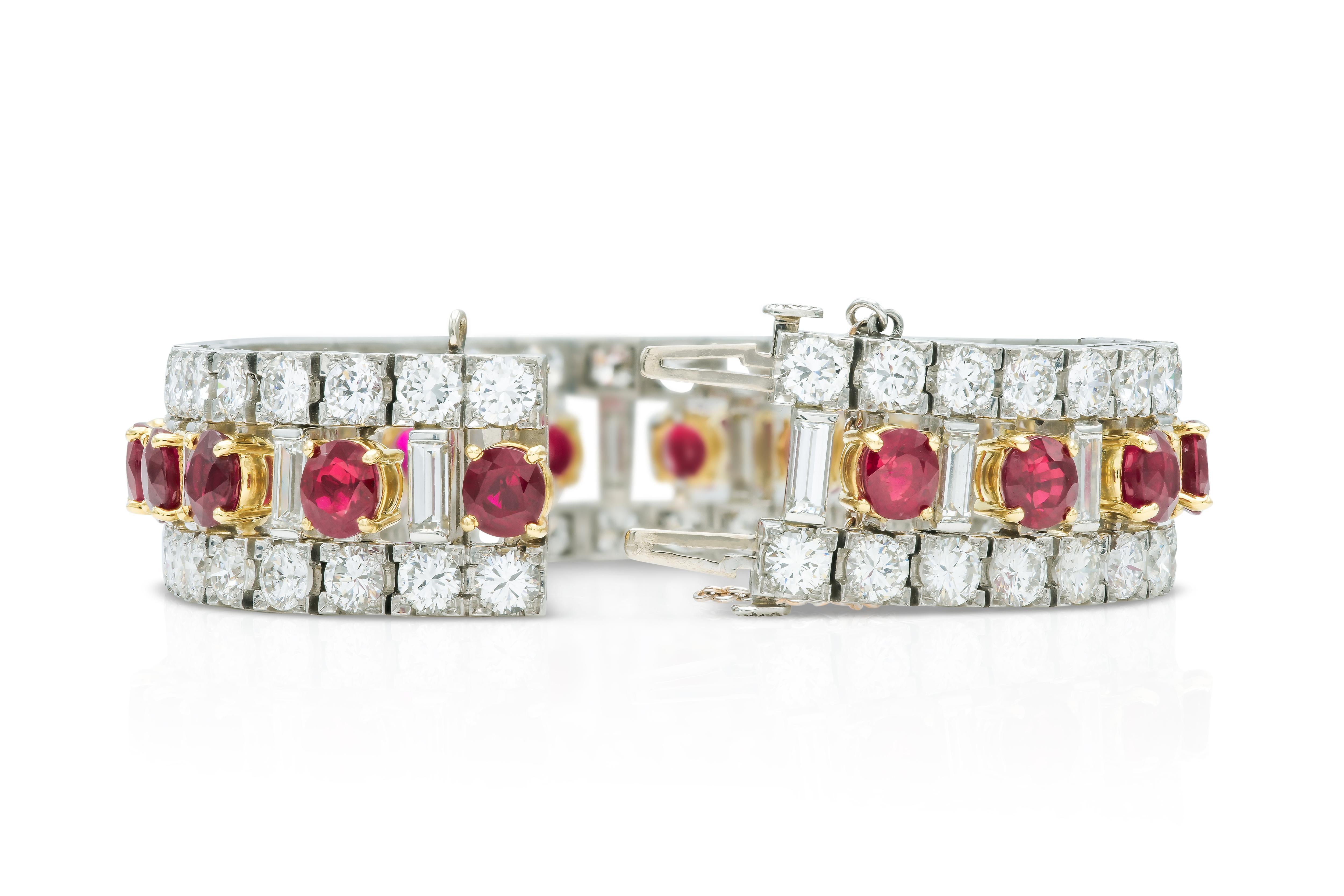 Vintage 1950er Jahre Armband mit 20,00 Karat Rubinen im Ovalschliff und 23,20 Karat Diamanten Damen im Angebot