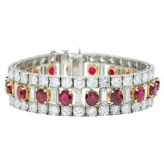 Bracelet vintage des années 1950 20.00 carats rubis taille ovale et 23.20 carats diamants