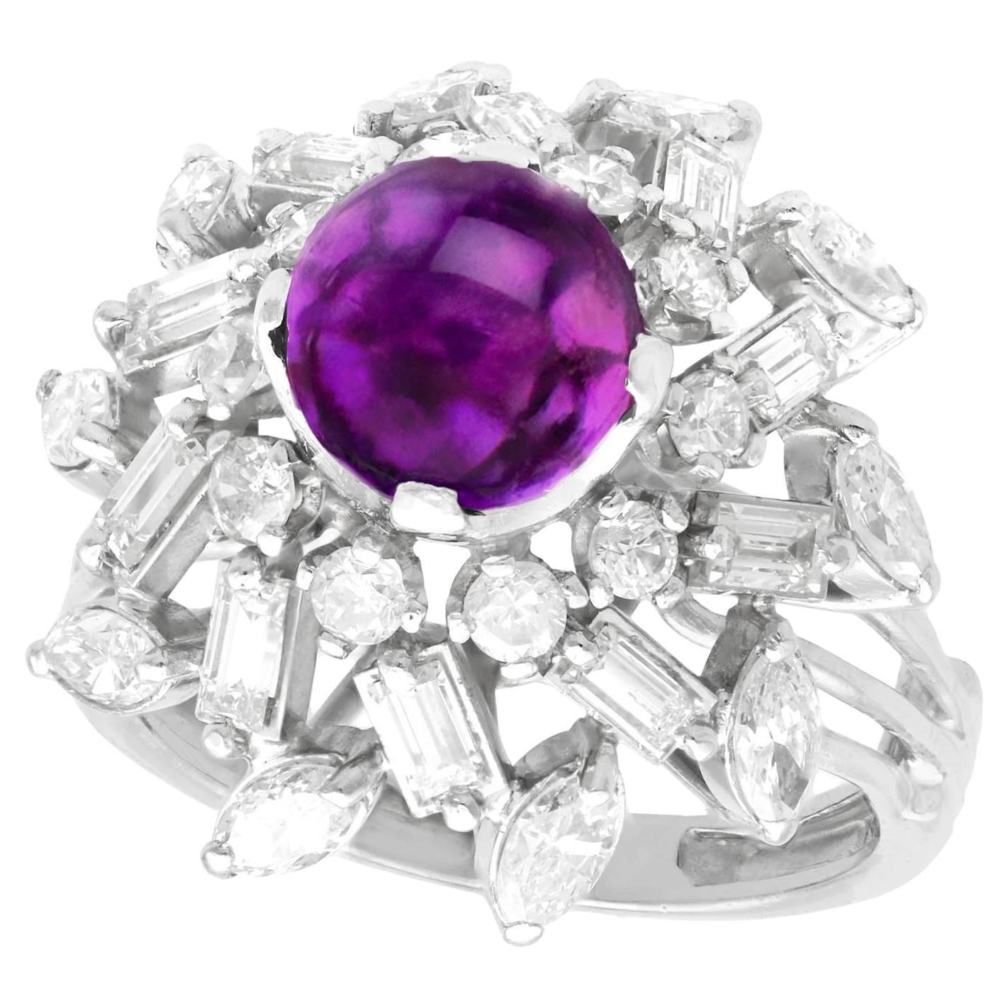 Vintage 1950s 2.15 Carat Amethyst 2.13 Carat Diamond White Gold Cocktail Ring For Sale
