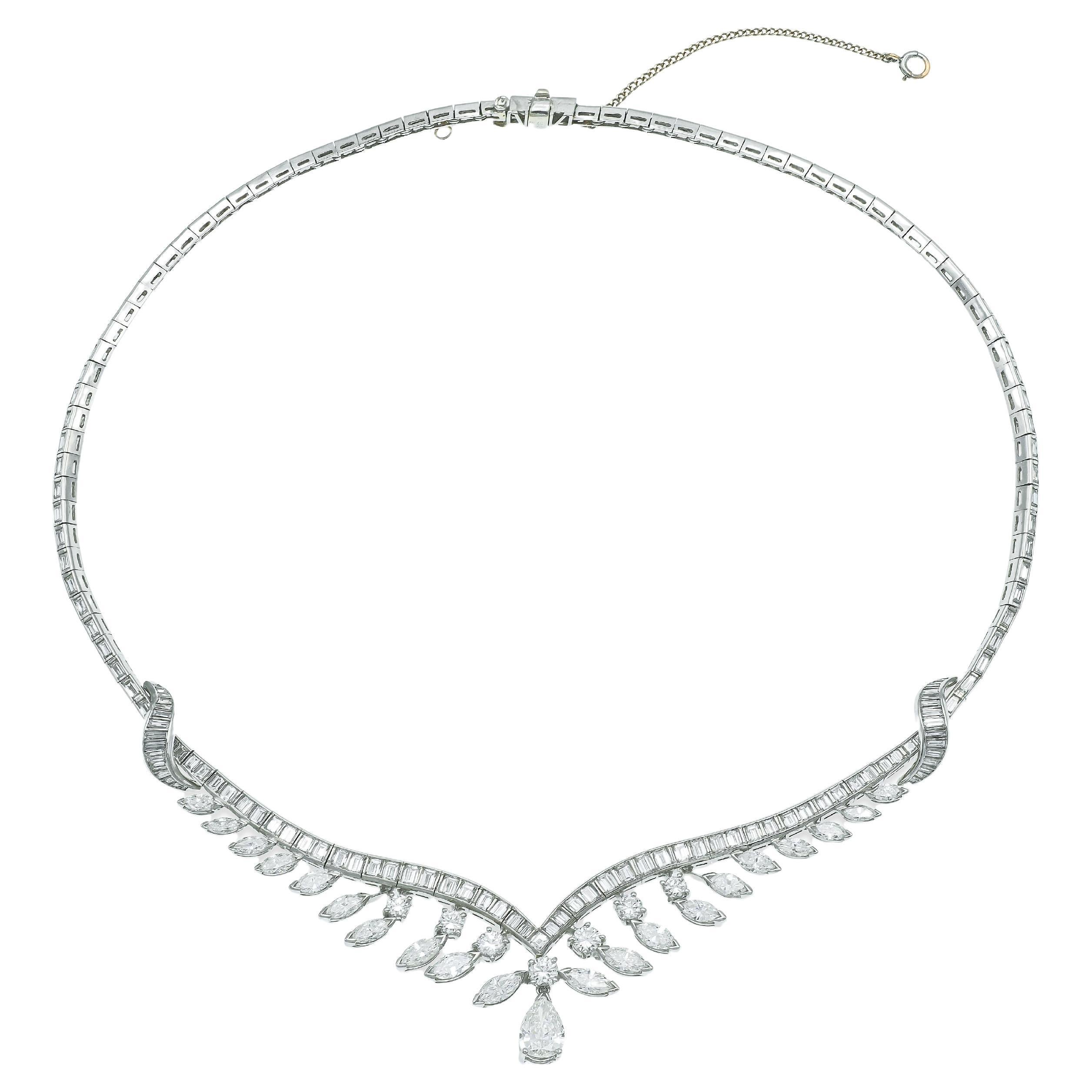 Collar vintage de pera con diamantes talla múltiple de 21,50 quilates de los años 50