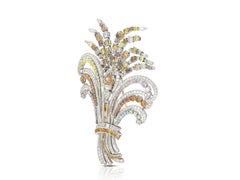 Vintage 1950s 22.00 Carat Colored and White Diamonds Brooch