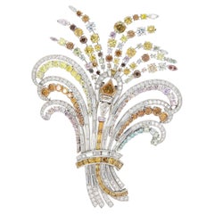 Vintage 1950s 22.00 Carat Colored and White Diamonds Brooch