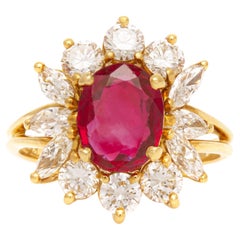 Vintage 1950s 2.28 Carat Oval Cut Burma Ruby and 2.00 Carat Diamonds Flower Ring Vintage 1950s 2.28 Carat Oval Cut Burma Ruby and 2.00 Carat Diamonds Flower Ring