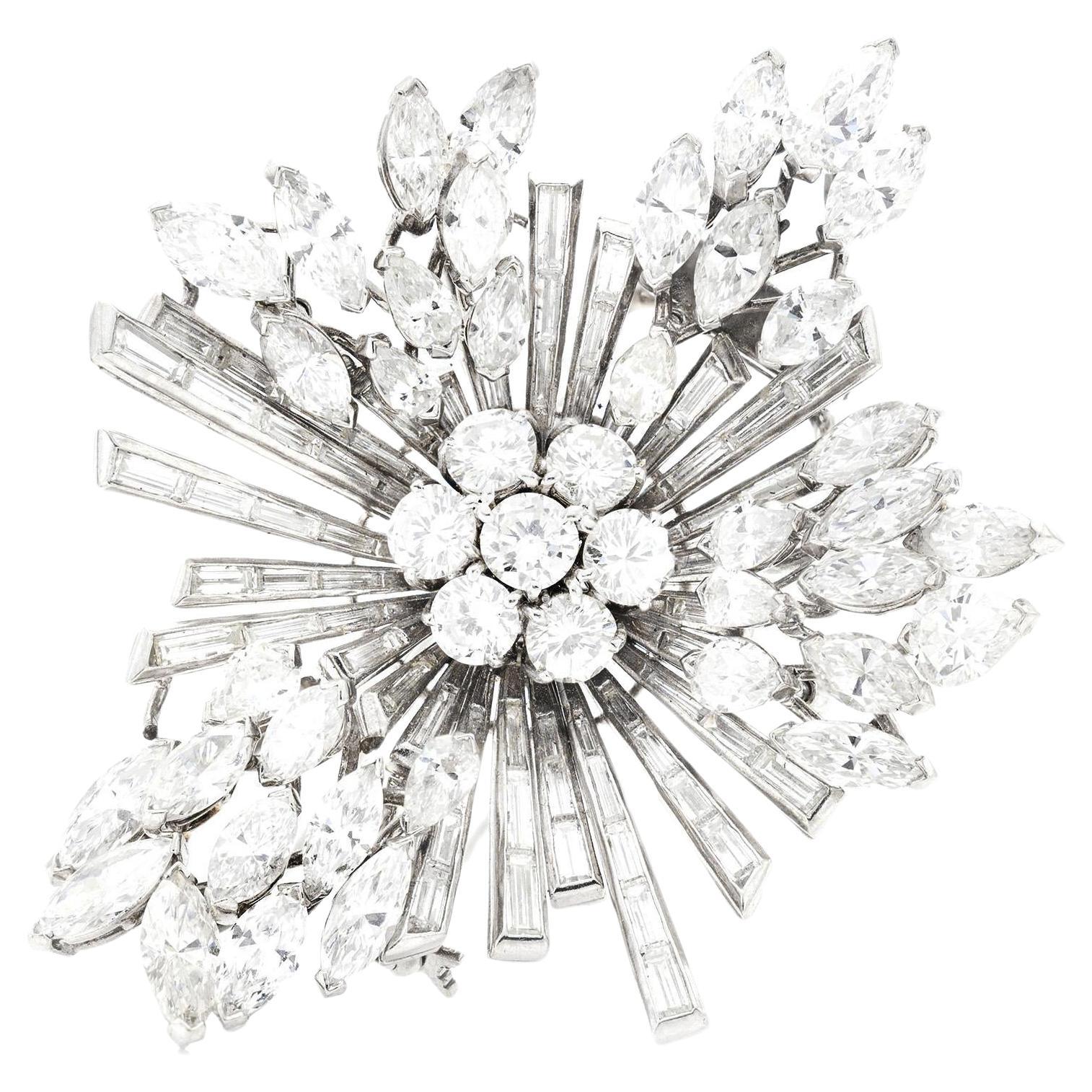 Vintage 1950s 23.00 Carat Diamond Floral Burst Brooch