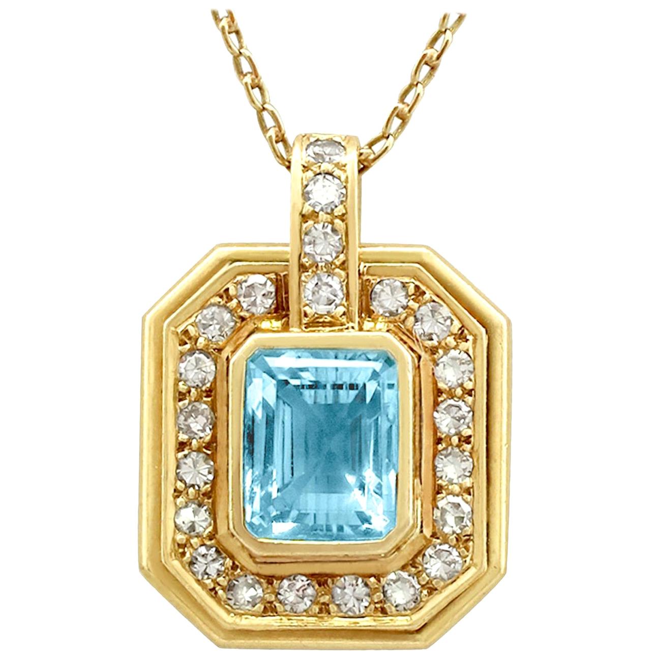 Vintage 1950s 2.49 Carat Aquamarine Diamond Yellow Gold Pendant
