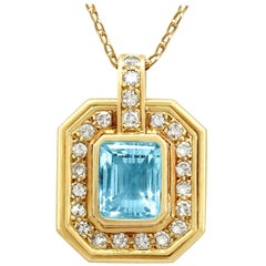 Vintage 1950s 2.49 Carat Aquamarine Diamond Yellow Gold Pendant