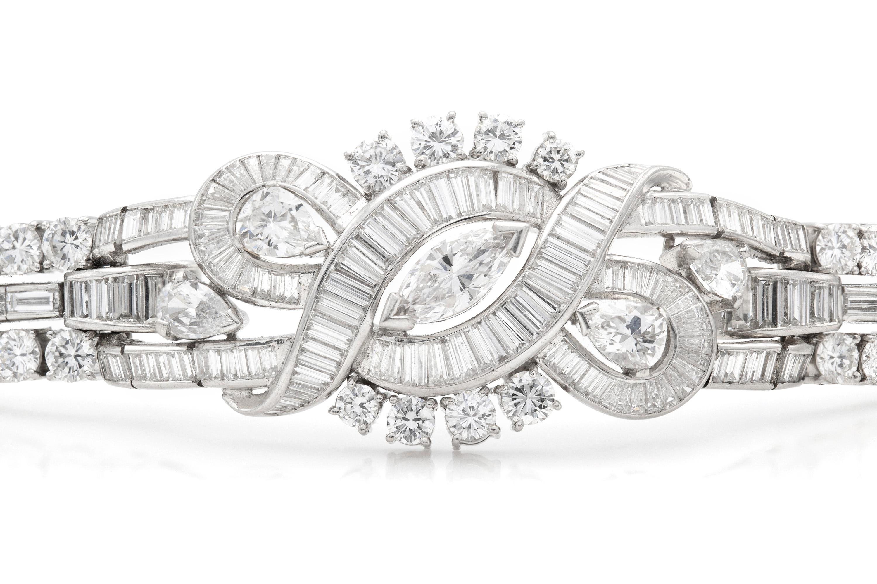 Marquise Cut Vintage 1950s 25.00 Carat Diamond Bracelet For Sale