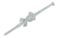 Vintage 1950s 25.00 Carat Round Brilliant and Baguette Cut Diamond Bracelet