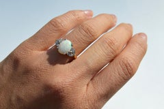 Vintage 1950s 2.54 Carat Opal Diamond 14 Karat Gold Floral Ring