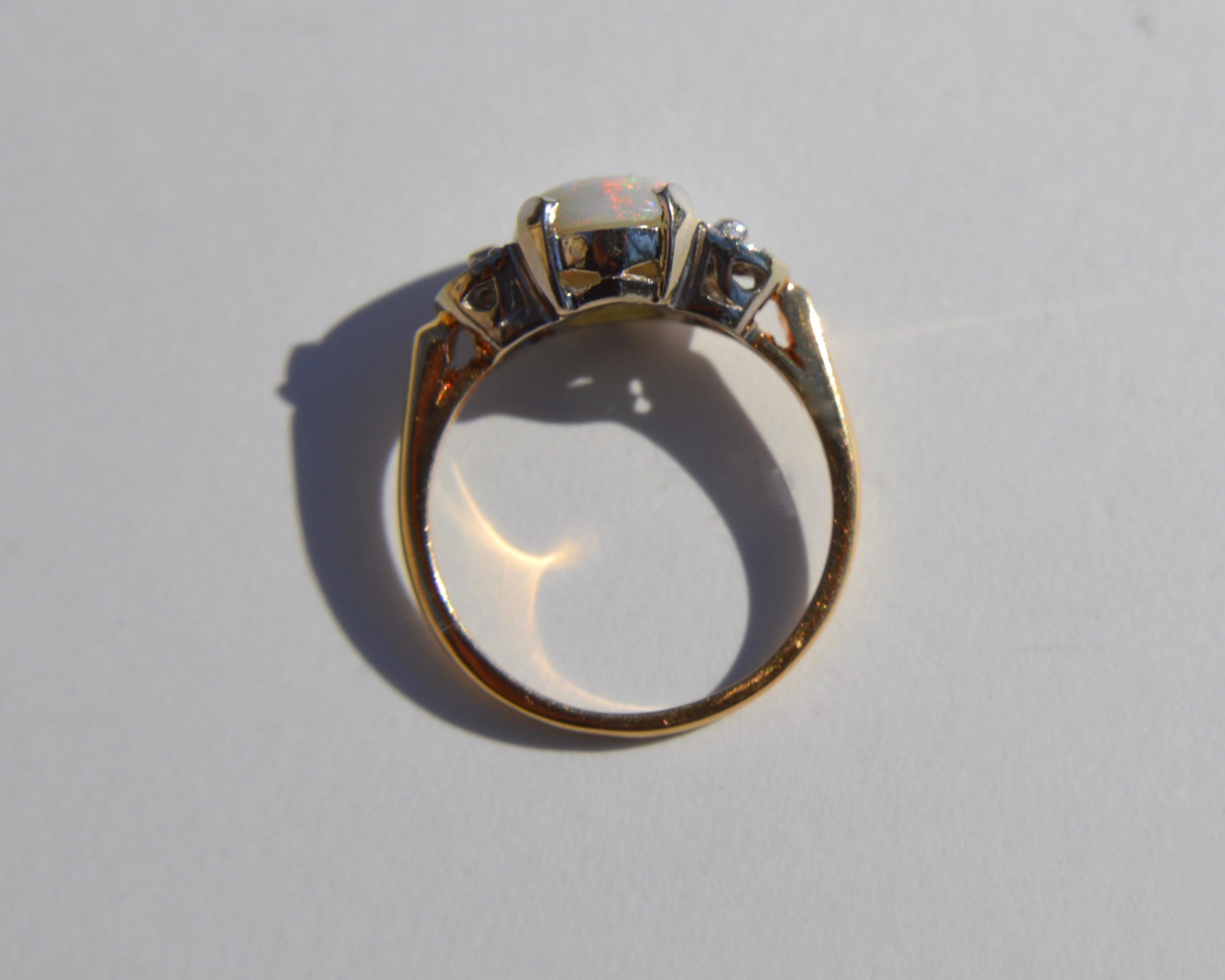 Women's Vintage 1950s 2.54 Carat Opal Diamond 14 Karat Gold Floral Ring For Sale