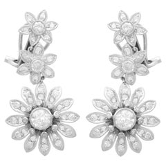 Boucles d'oreilles pendantes vintage en or blanc et diamants de 2,76 carats, années 1950 