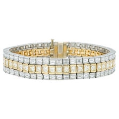 Pulsera vintage de los años 50 de 3 filas de diamantes amarillos y blancos de 37,70 quilates