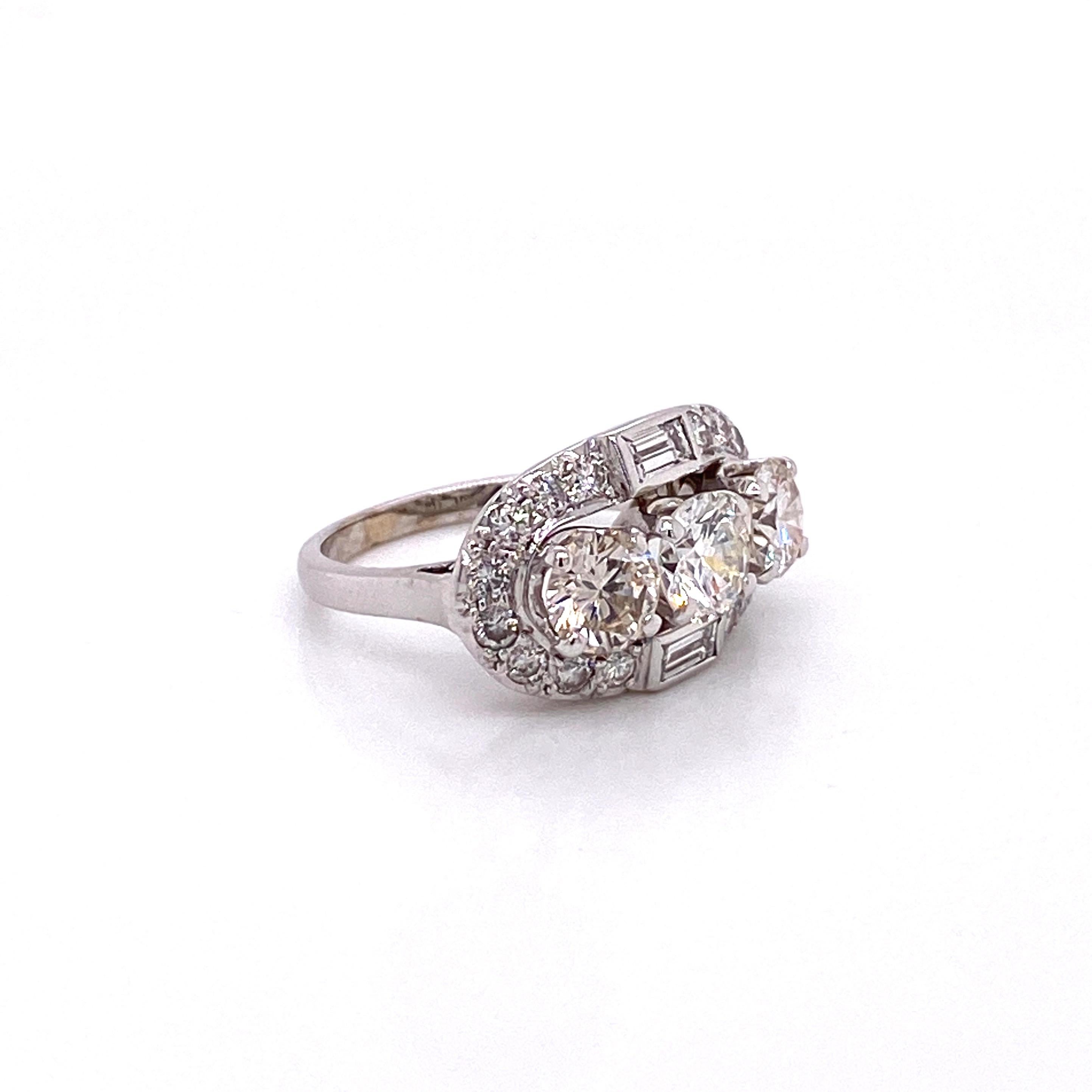 Vintage 1950s 3-Stone Diamond Ring 2.50 Carat 2