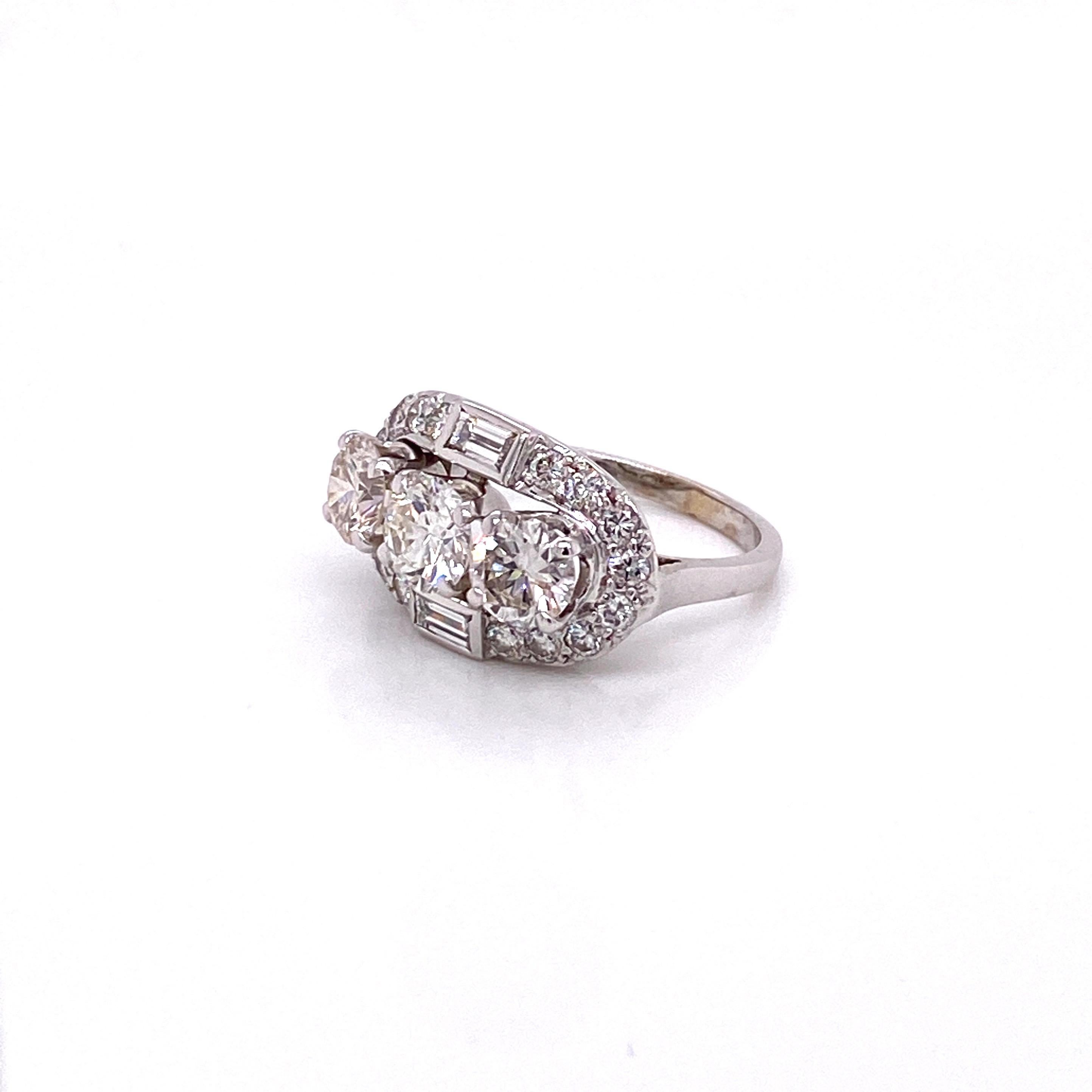 Vintage 1950s 3-Stone Diamond Ring 2.50 Carat 3