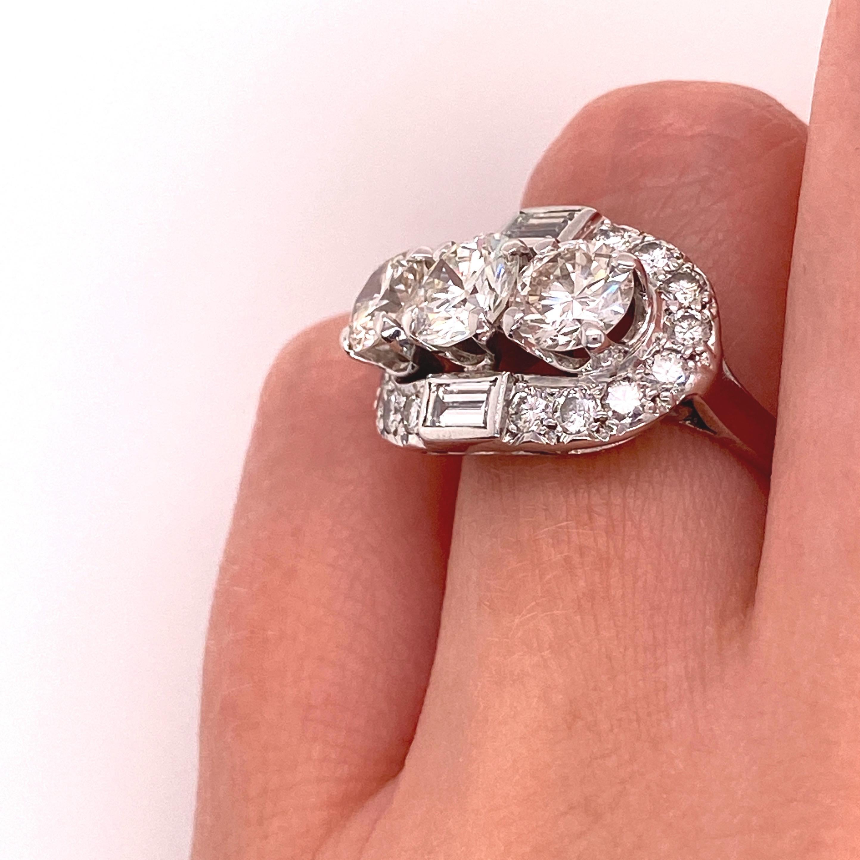 Vintage 1950s 3-Stone Diamond Ring 2.50 Carat 5