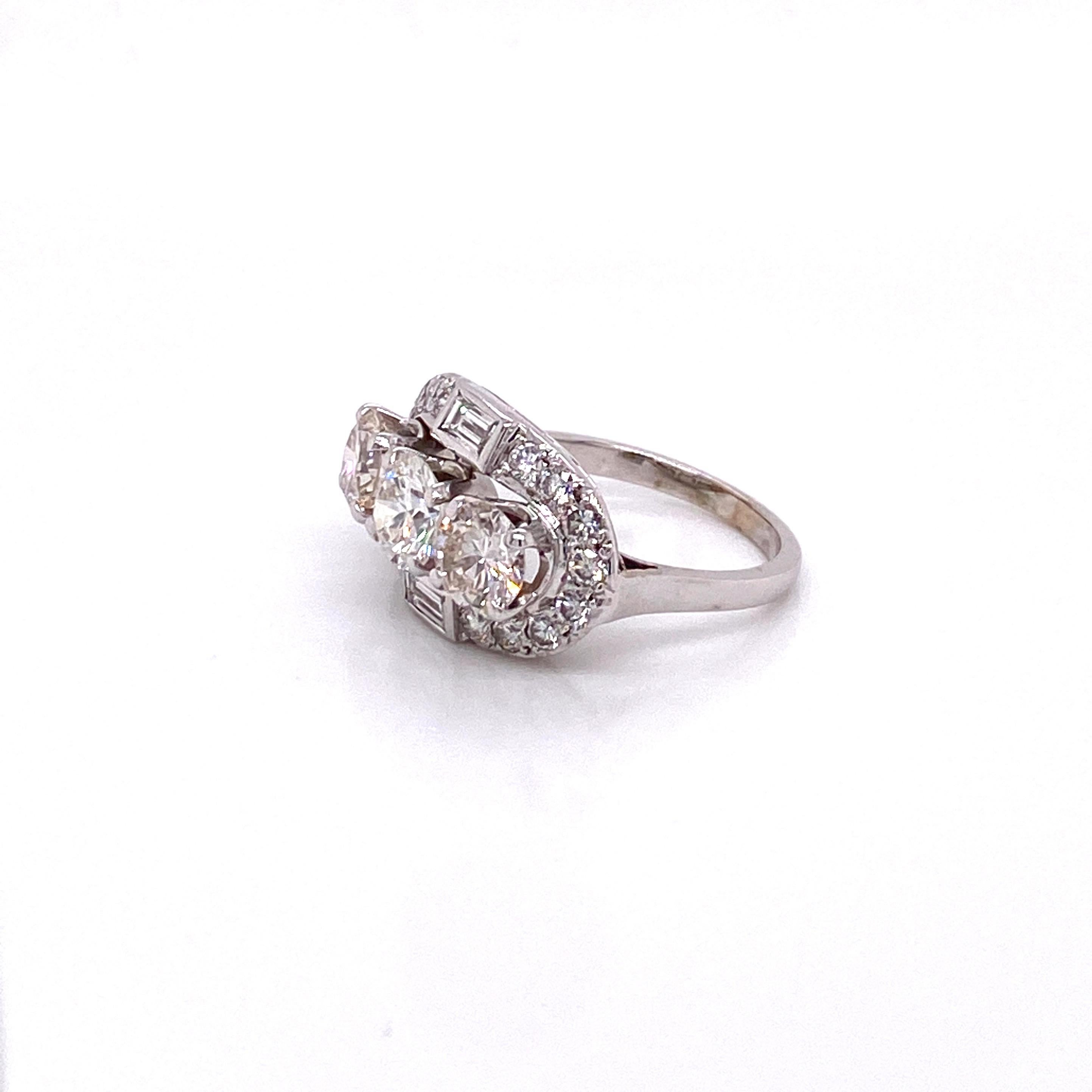 Modern Vintage 1950s 3-Stone Diamond Ring 2.50 Carat