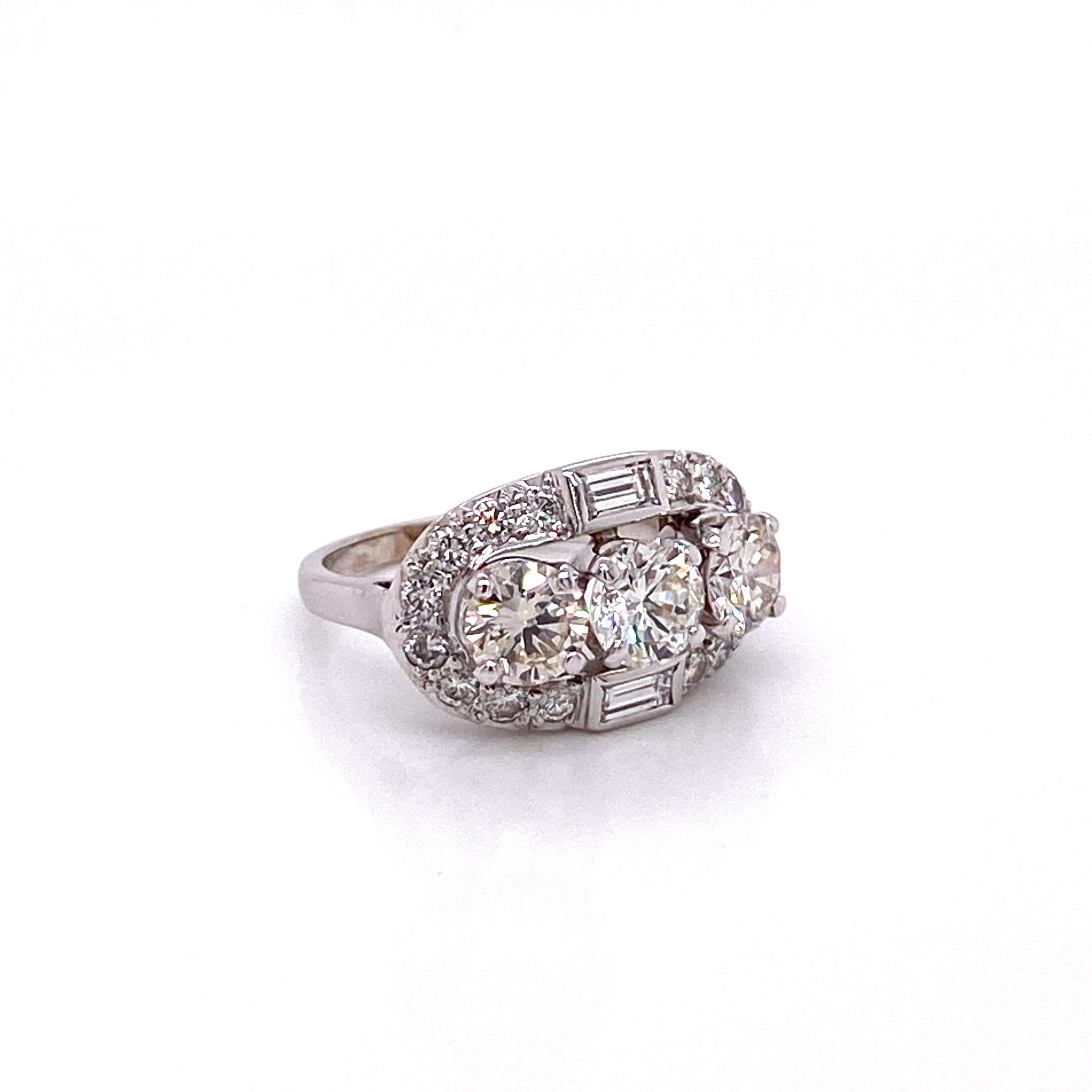 Women's Vintage 1950s 3-Stone Diamond Ring 2.50 Carat