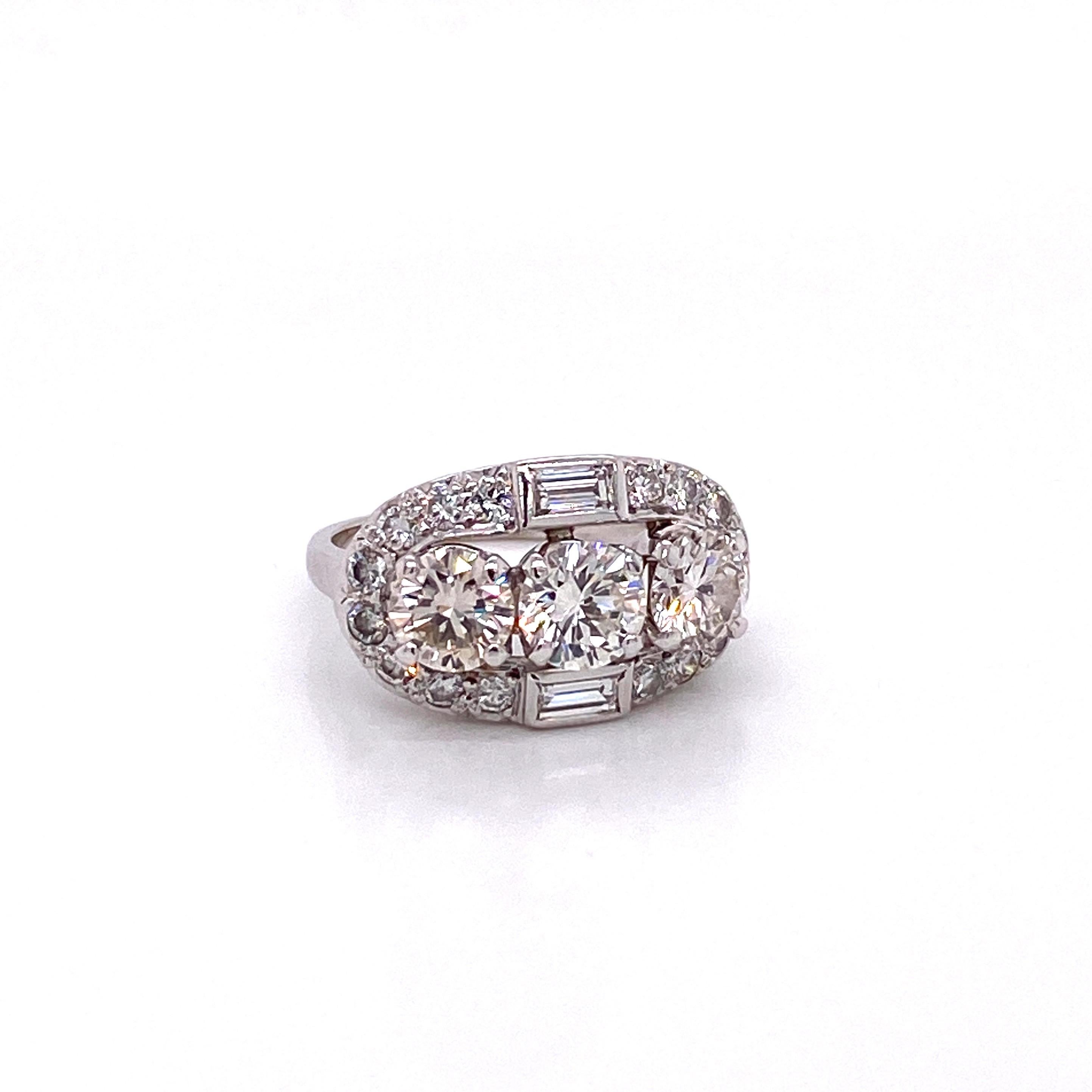 Vintage 1950s 3-Stone Diamond Ring 2.50 Carat 1