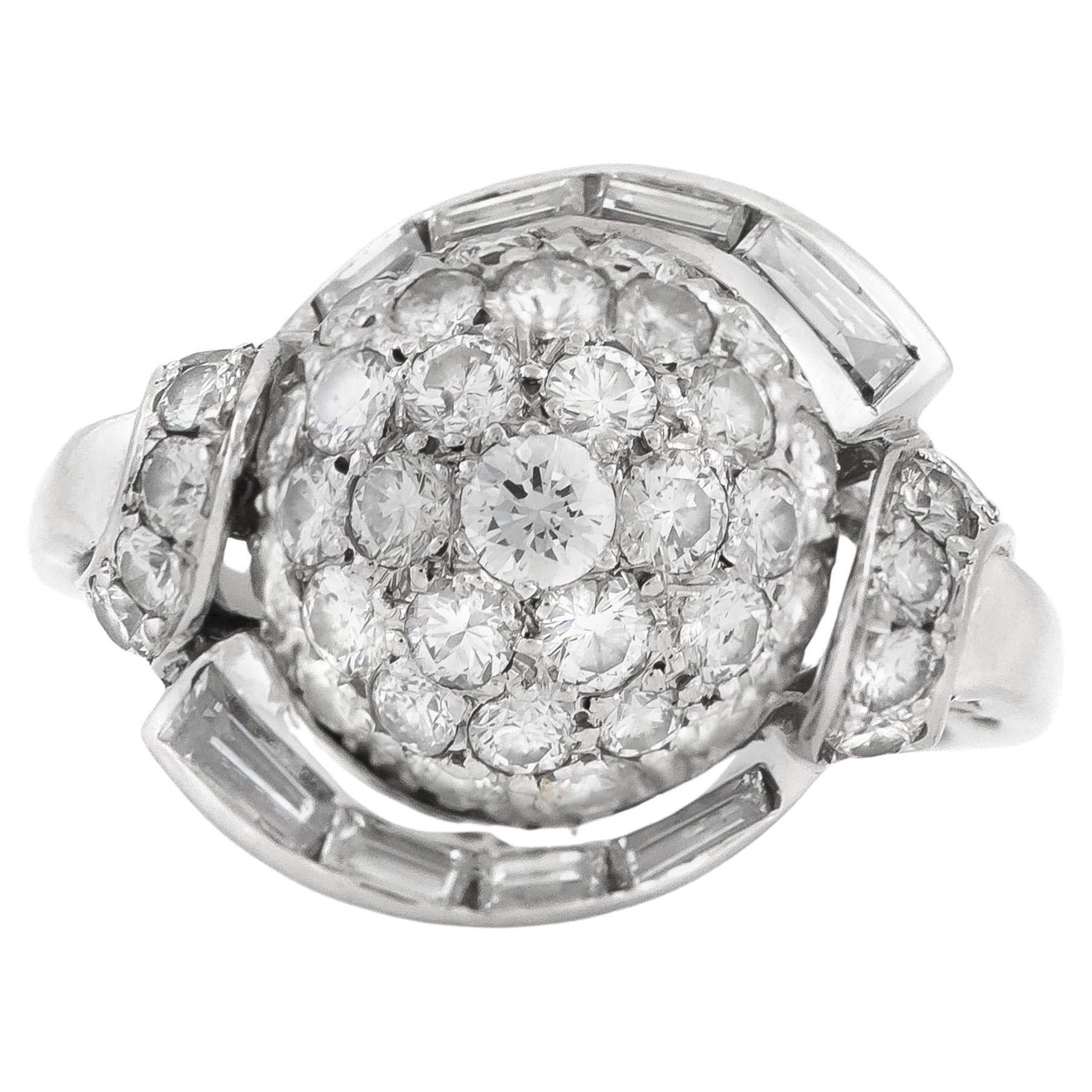 Anillo de bola de diamantes vintage de los años 50 de 3,00 quilates en venta