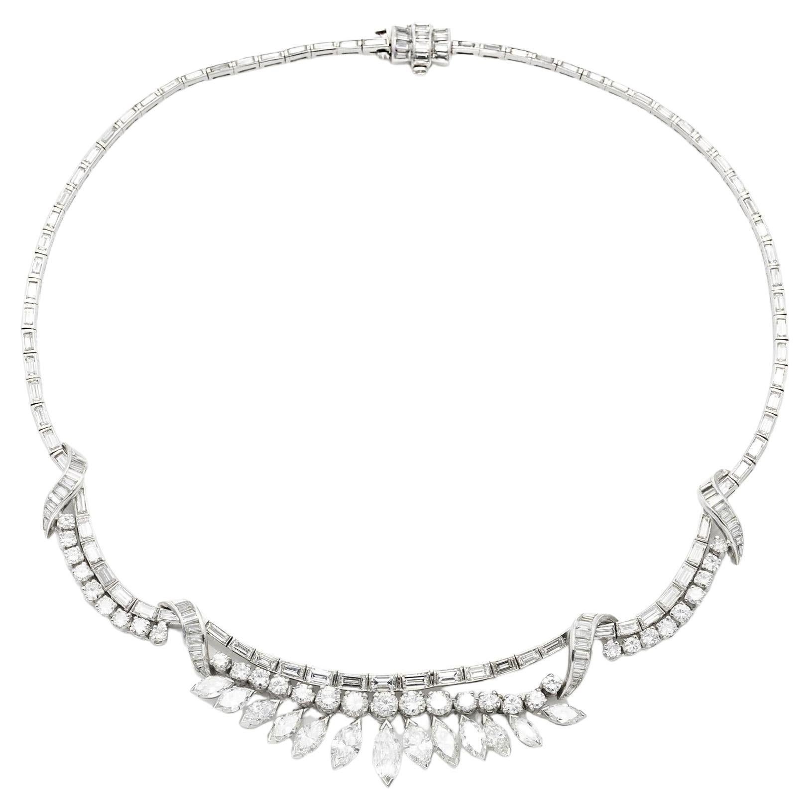 Vintage 1950s 30.00 Carat Multi-Cut Diamond Necklace