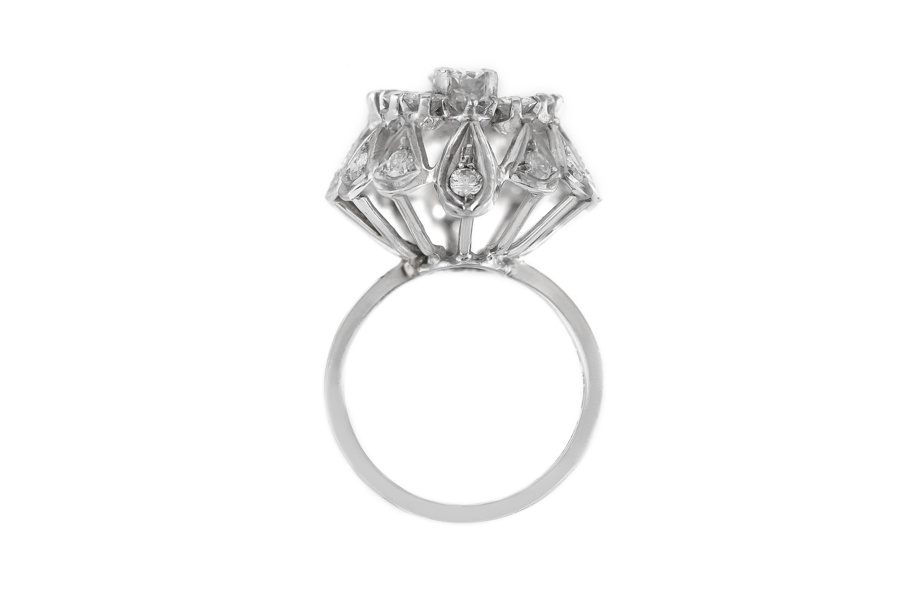 Anillo vintage de diamantes de 3,30 quilates de los años 50 Corte redondo en venta
