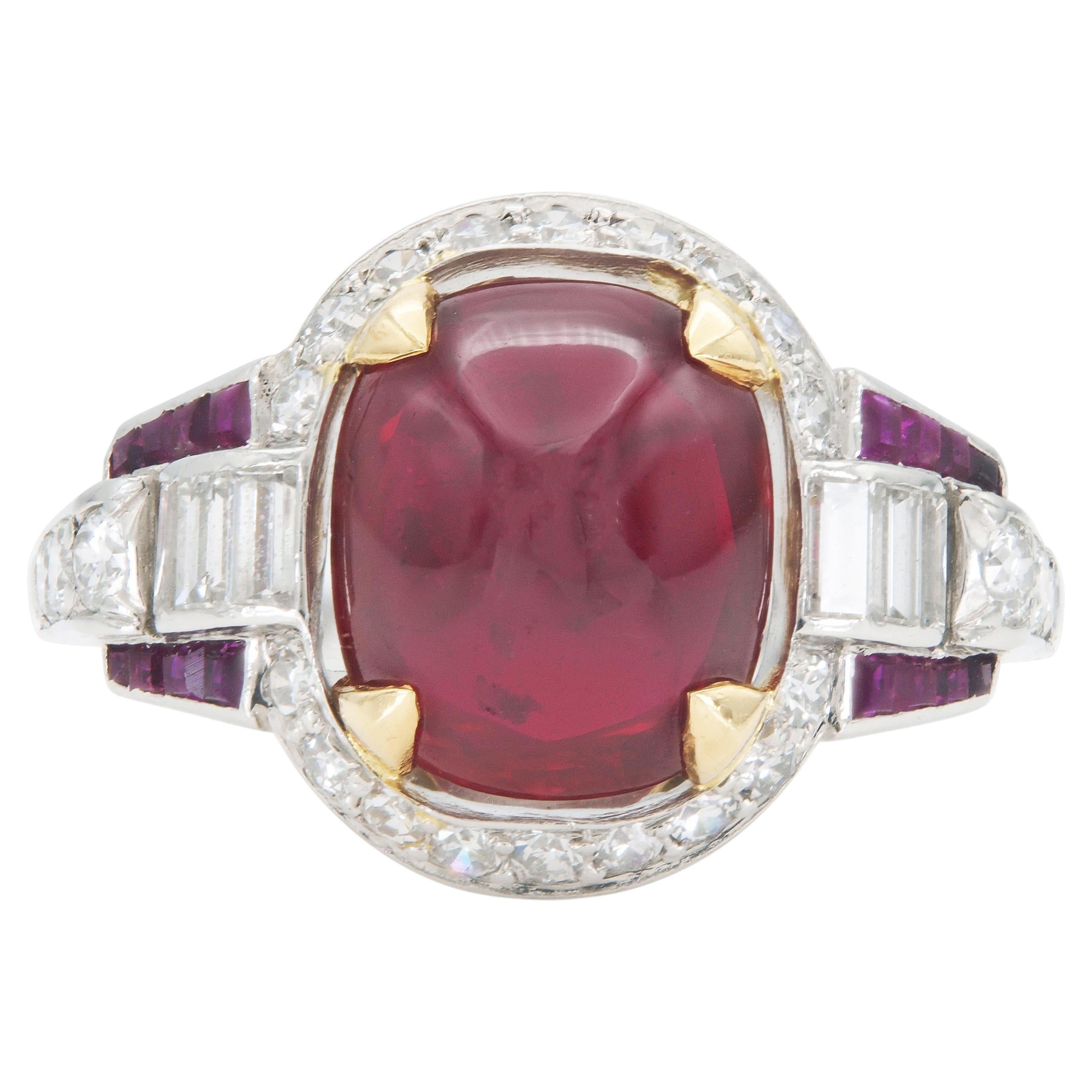 Vintage 1950s 3.50 Carat Cabochon Ruby Ring with Diamonds