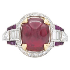 Vintage 1950s 3.50 Carat Cabochon Ruby Ring with Diamonds