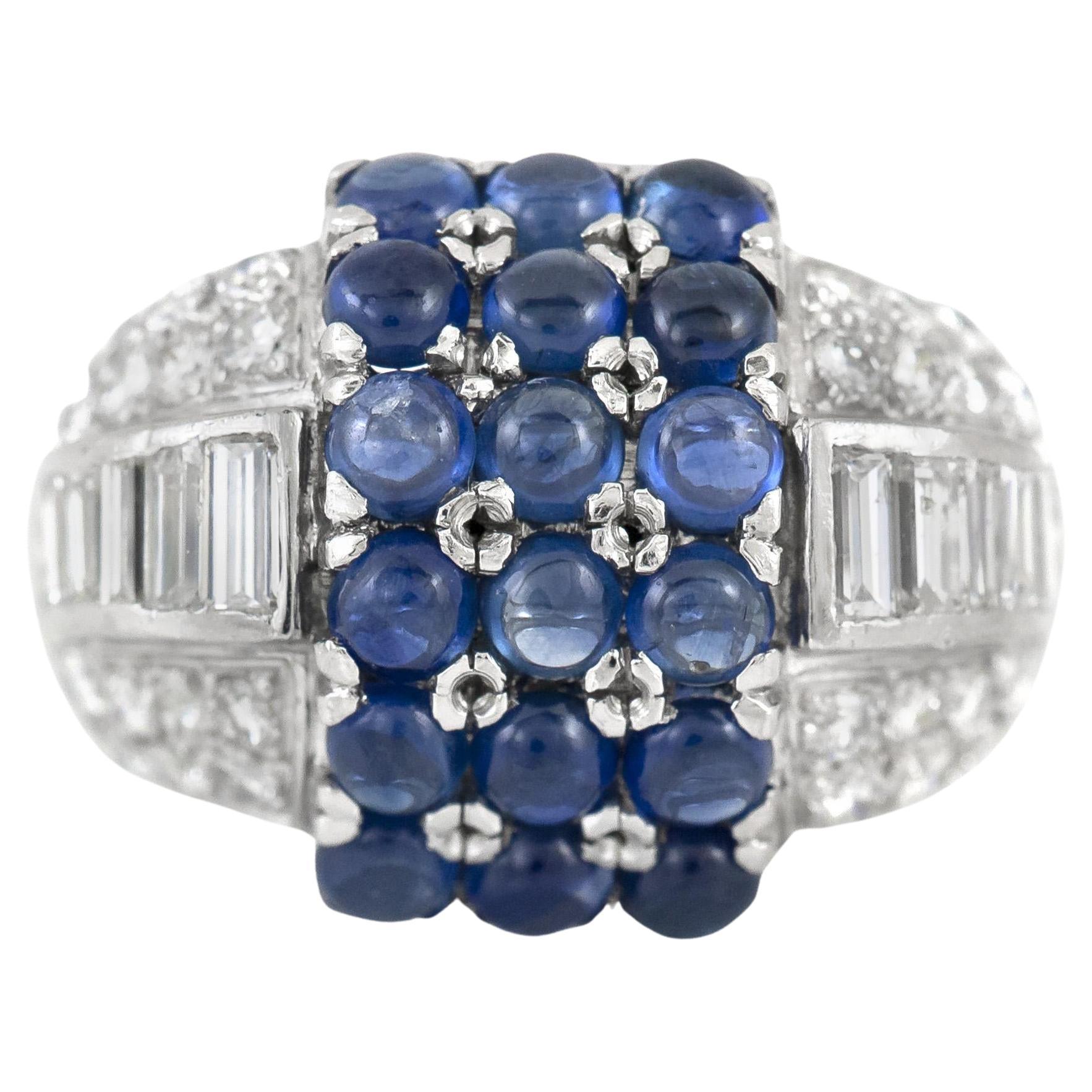 Vintage 1950s 3.50 Carat Sapphire and 2.50 Carat Diamond Ring en vente